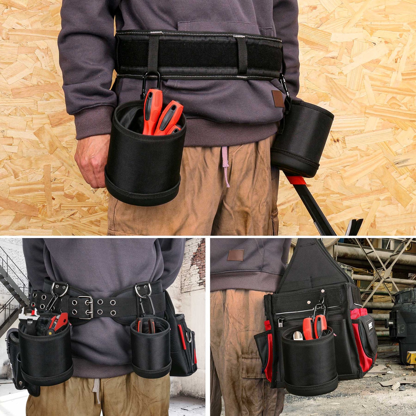 HAUTMEC Tool Pouch Combo Set, Heavy Duty 1680D Wear-Resistant Utility Tool Bags with EVA Molded Base, Drawstring Closure and Clip Hook, Ideal for Screws, Nails, Small Tools, HT0404