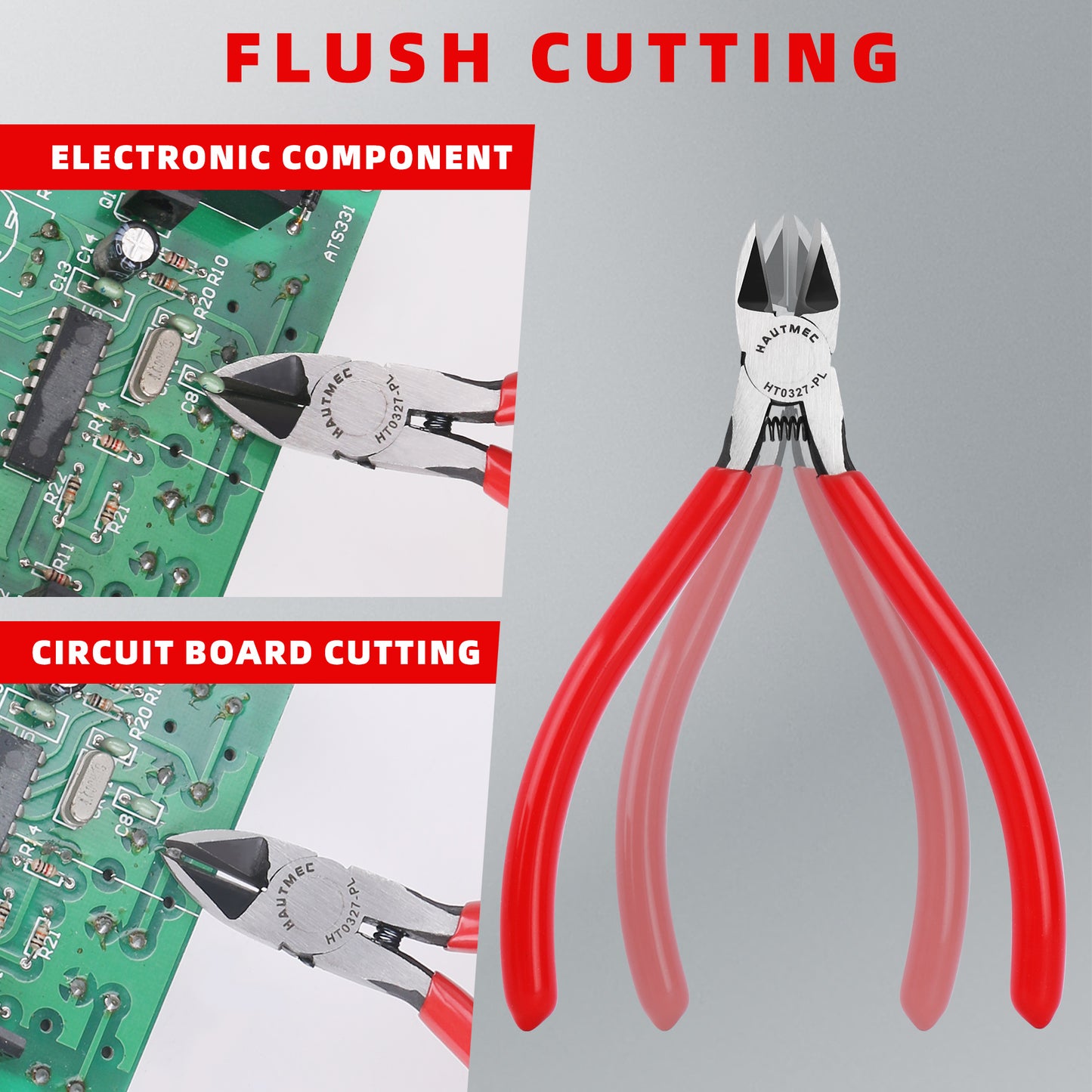 HAUTMEC 5" Precise Small Flush Cutting of Engineer Wire Cutter Plier 2PCS with Location Pin for Fine Shearing, Perfect for Circuit Board Cutting, Electronic Components, HT0327-2PC
