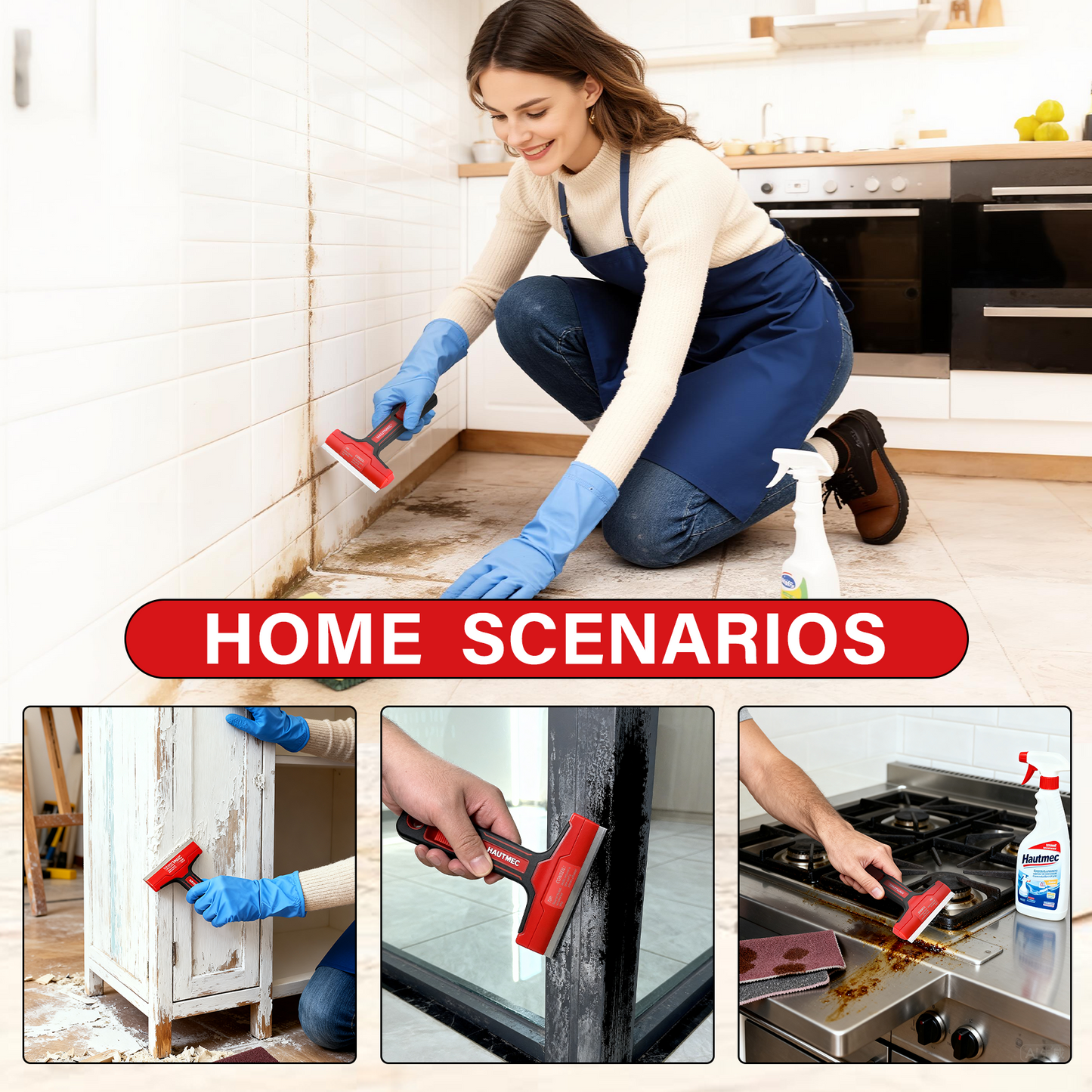 HAUTMEC Razor Blade Scraper Tool, 4" Wider Scraper Tool with 20 Extra Carbon Steel Blades, Razor Scraper for glass scraper, Adhesive, Label, Sticker from Window, Glass, Tile, Floor, Stove HTPBM25033