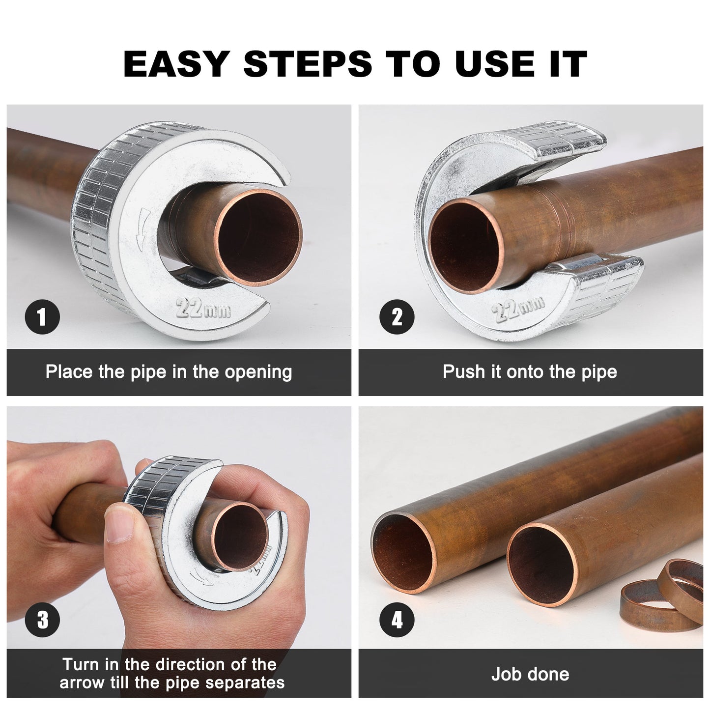 HAUTMEC Copper Pipe Cutter Sturdy Plumbing Auto Cut Tube Cutter Set Twin Pack 15 & 22mm Pipe Cutters Pipe Slice with 2 Spare Pipe Cutting Wheel Blades,PL7261701