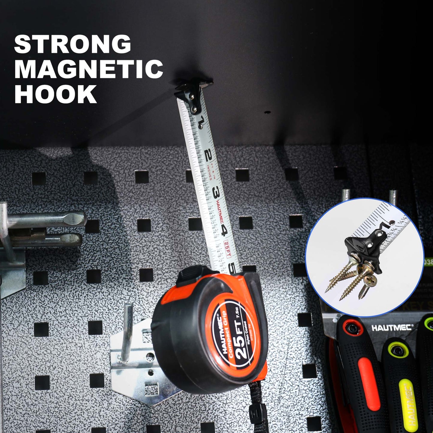 HAUTMEC Tape Measure 25Ft with Fraction 1/8,Double Side Metric and Inches Tape,Retractable Tape Measure,Magnetic Hook and Compact Case for Construction, Carpenter, Professionals HT0282-TM