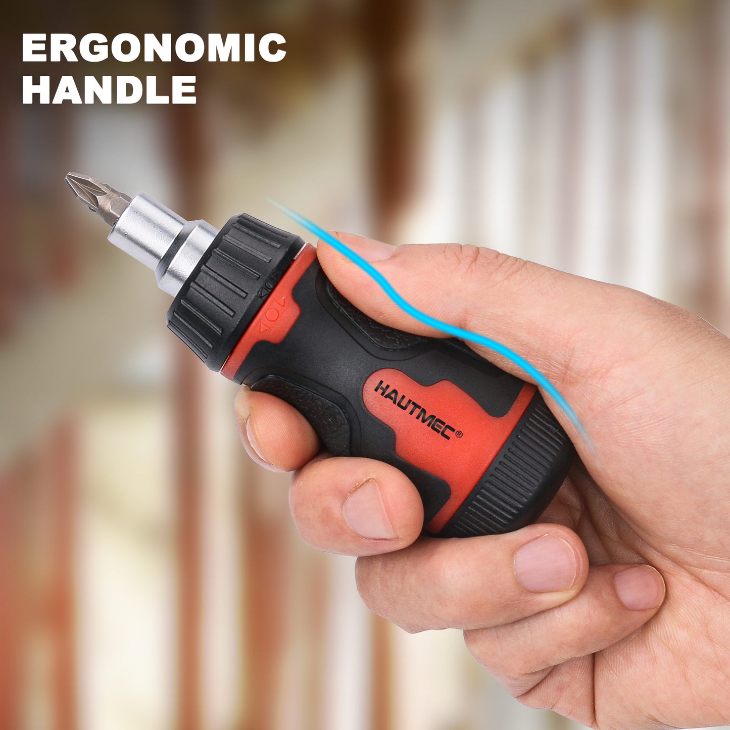 HAUTMEC 7-in-1 Stubby Ratcheting Screwdriver Set, Multi Screwdriver Tool All in One, Ratchet Short Screwdriver Set with Multi Bit Screw Driver for Use in Confined Space, Chrome Vanadium Steel Shaft HT0448