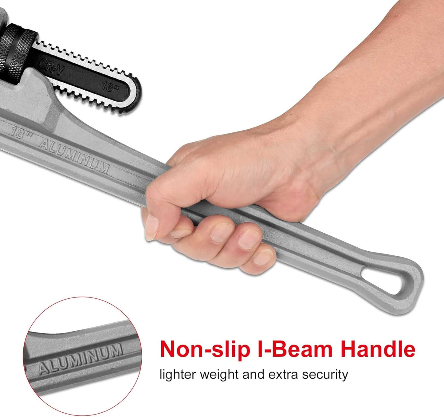 HAUTMEC 18 Inch Aluminum Straight Pipe Wrench,Heavy Duty Adjustable Plumbing Wrench, 2-1/2" Jaw Capacity,for Pipes, Tees, Ball Valves and Other Objects HT0186-PW