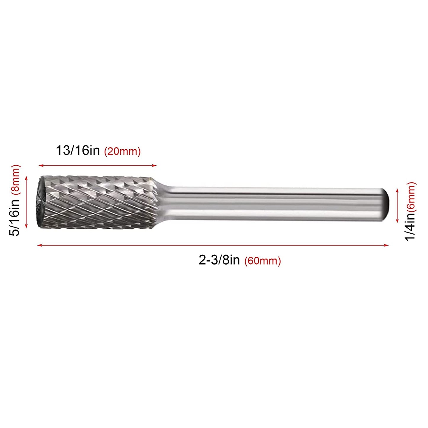 HAUTMEC Pro Cylinder Tungsten Rotary File Carbide Burr 1/4" Shank Double Cut for Die Grinder Bit Woodworking,Drilling, Metal Carving, Engraving, Polishing HT0197-MC