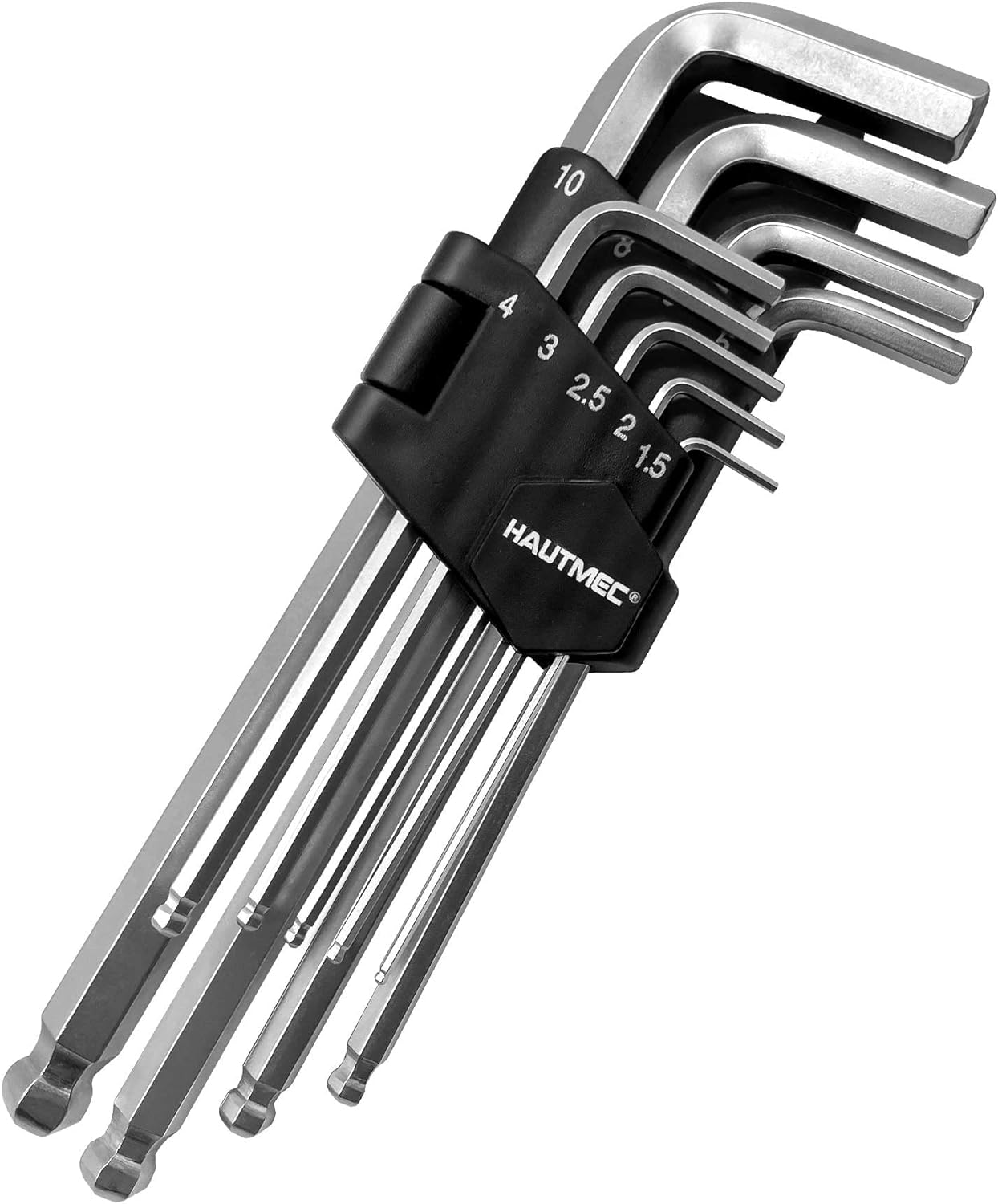 HAUTMEC Hex Key Allen Wrench Set, Ball End Hex Key Set, Metric L-Wrench, 9-Piece, Chrome Vanadium Steel, Industrial Grade, Strength Helping, HT0223-SS