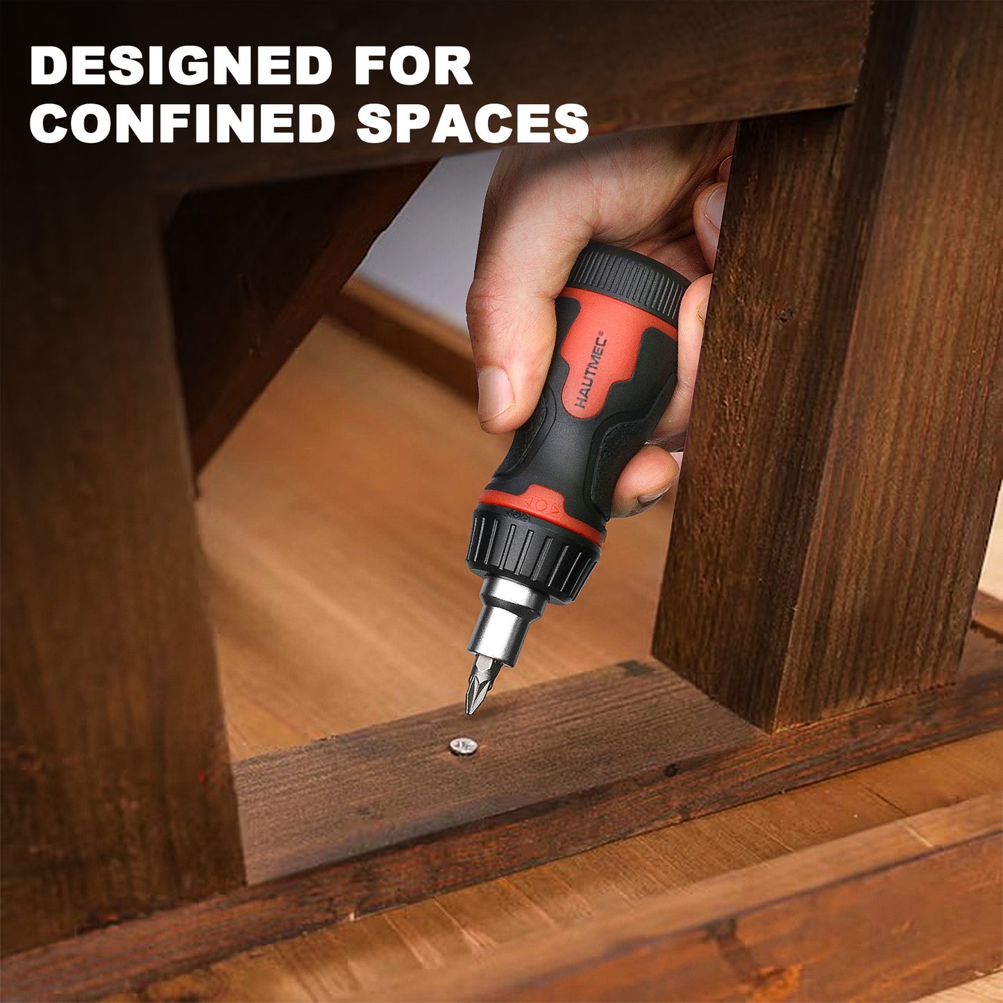 HAUTMEC 7-in-1 Stubby Ratcheting Screwdriver Set, Multi Screwdriver Tool All in One, Ratchet Short Screwdriver Set with Multi Bit Screw Driver for Use in Confined Space, Chrome Vanadium Steel Shaft HT0448