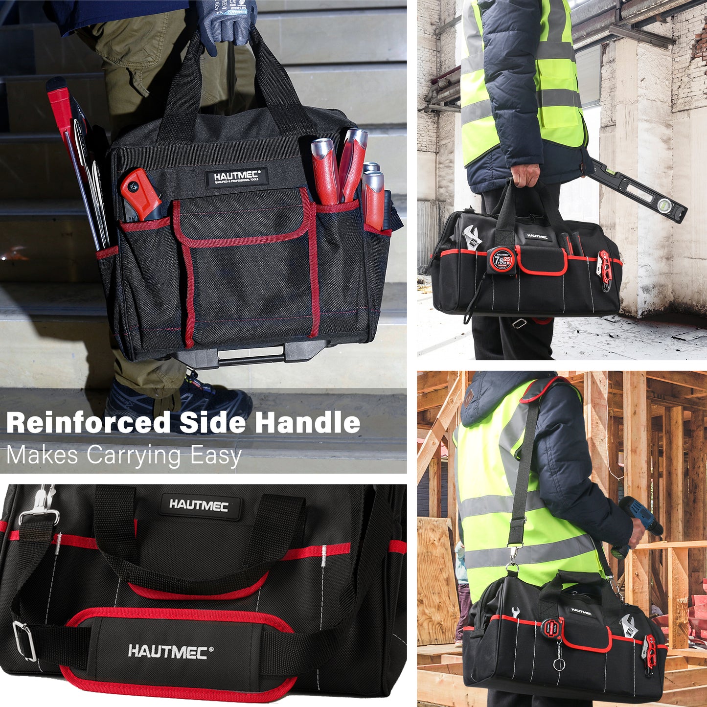 HAUTMEC 2-Piece Rolling Tool Bag Set, 15” Heavy-Duty Tool Bag with Wheels & 15" Wide Mouth Utility Bag, 1680D Water-Resistant Durable Tool Storage – HT0288