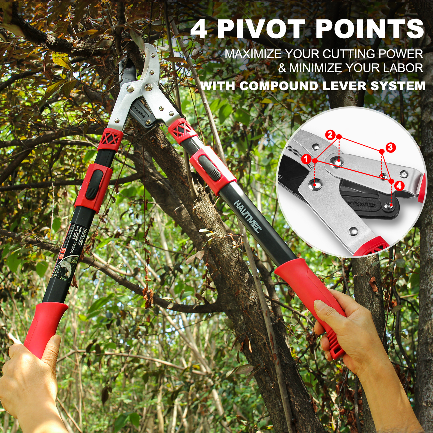 HAUTMEC Pro Loppers Hedge Shears & Pruners Combo Set 3-Piece Garden Pruning Shears Hedge Clippers,Heavy Duty Tree & Shrub Kit for Yard, Lawn & Garden, Professional Branch Cutter Tree Trimmer,HT0462