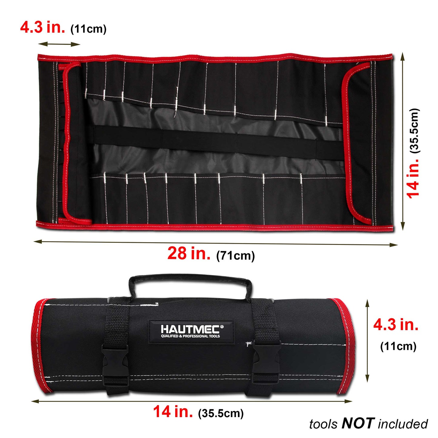 HAUTMEC 600D Tool Roll Bag, 32-Pocket Wrench Organizer, Multi-purpose Tool Roll Up Bag, Large Space Military Tool Bag HT0069-TB