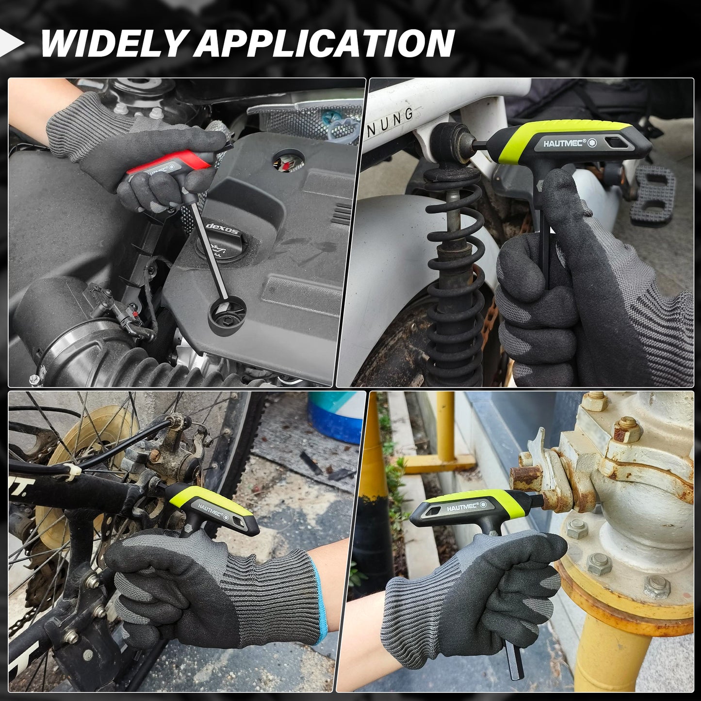 HAUTMEC 14-Piece T-Handle Allen Wrench Set, SAE & Metric T-Handle Hex Key Set, High Torque CR-V Steel Allen Key Set with Storage Rack, for Bike, Motorcycle, Furniture & Auto Repair, HTHKH25040