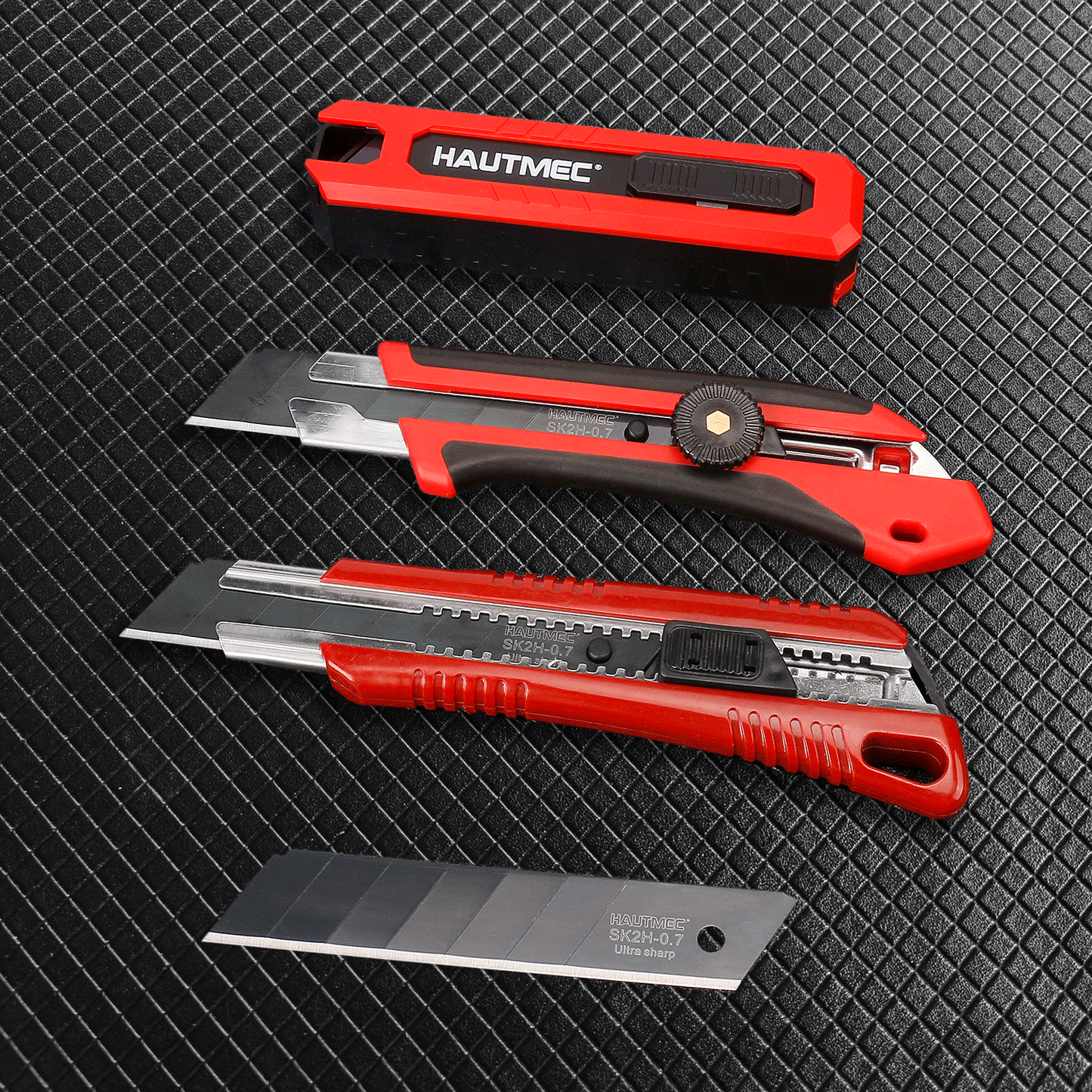 HAUTMEC 10PC 25mm Heavy Duty Utility Knife Blades, SK2H Steel Box Cutter Replacement Rustproof Blades - for Industrial or Construction Applications Bottom Snap-Off & Recycling Box 25009