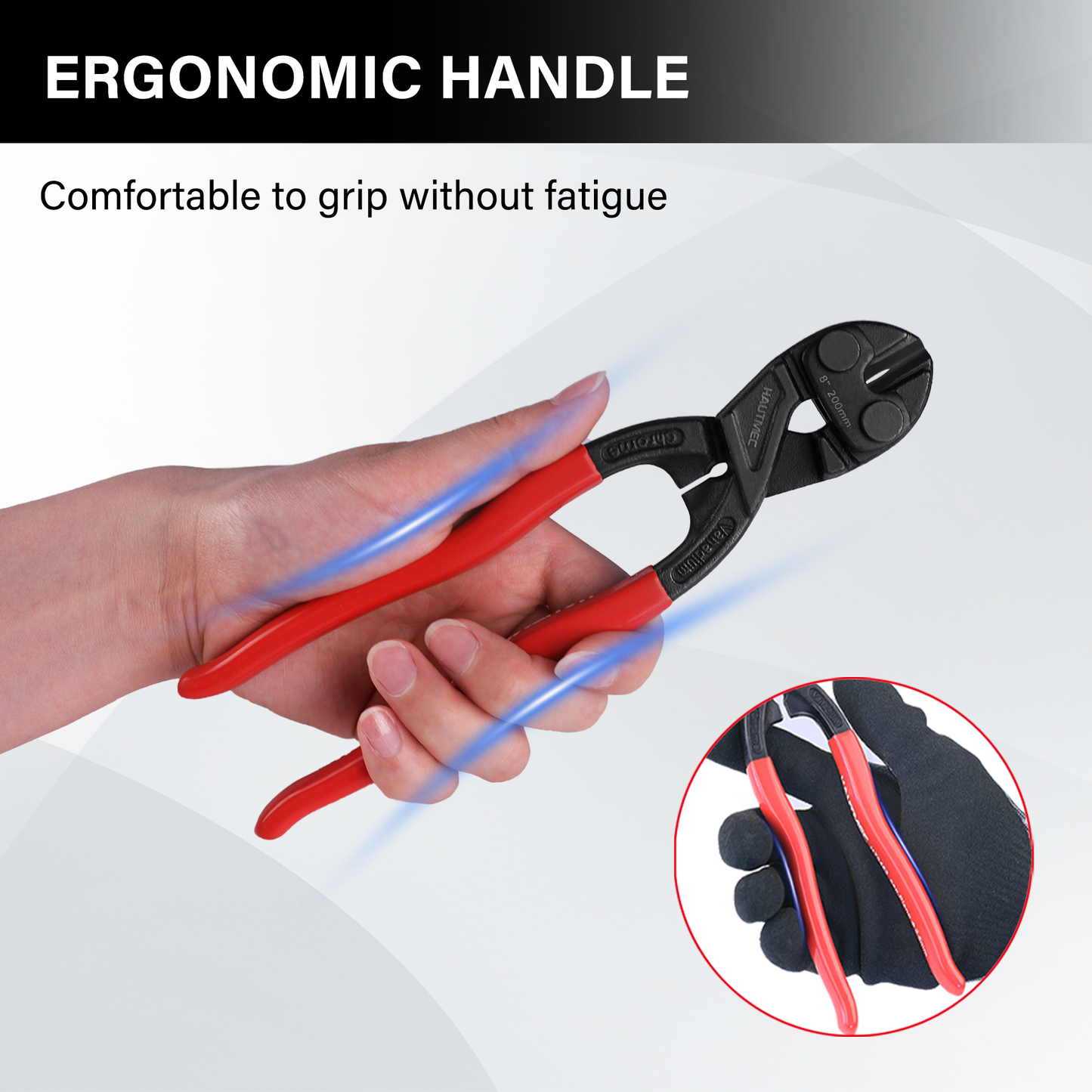 HAUTMEC 8 Inch Mini Bolt Cutters, High Leverage Diagonal Plier with 20° Angled Head, CRV Steel Nail Puller Pliers Tool for Pulling or Cutting Nails, Small Bolts and Wires, HT0468