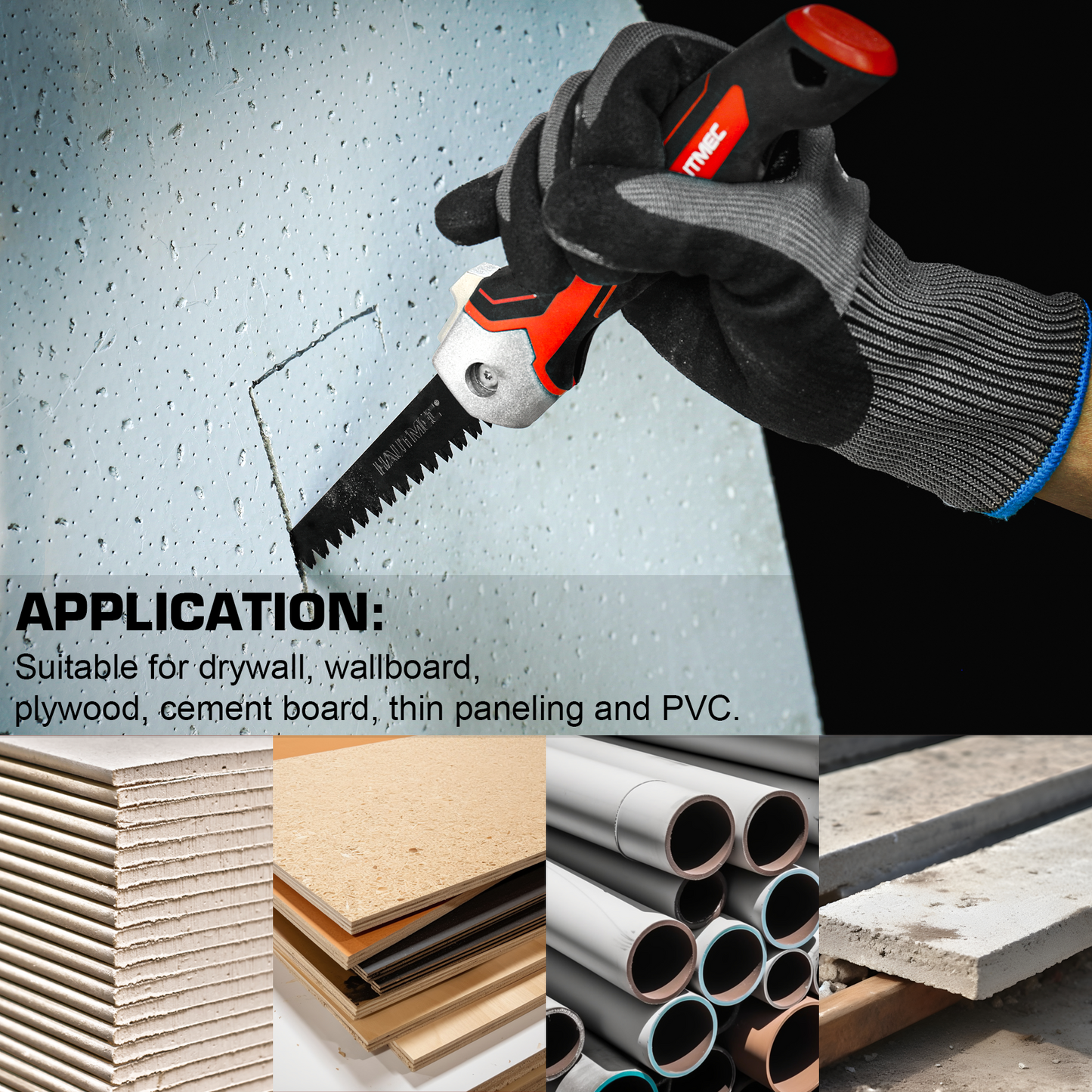 HAUTMEC 5" Folding Drywall Saw/Jab Saw/Keyhole Saw with Carbon Steel Blade, Sheetrock Saw with 7TPI Triple Sharpen Teeth, Compact Design with Holster, for Drywall, Wallboard, Plywood, PVC, HT0415