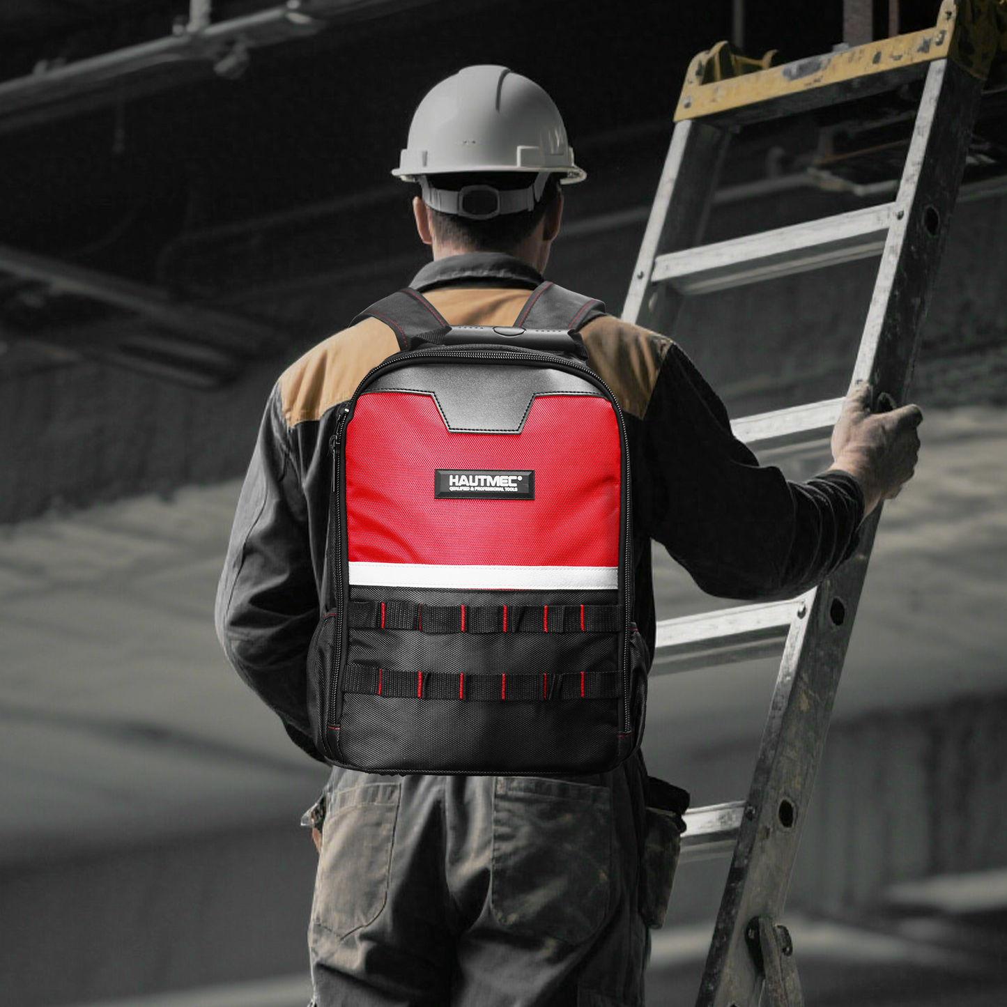HAUTMEC Pro Tool Backpack Heavy Duty 1680D Water-Resistant Tool Bag with Laptop Compartment, Padded Straps for Comfortable Carry, Impact-Resistant Base, HT0407
