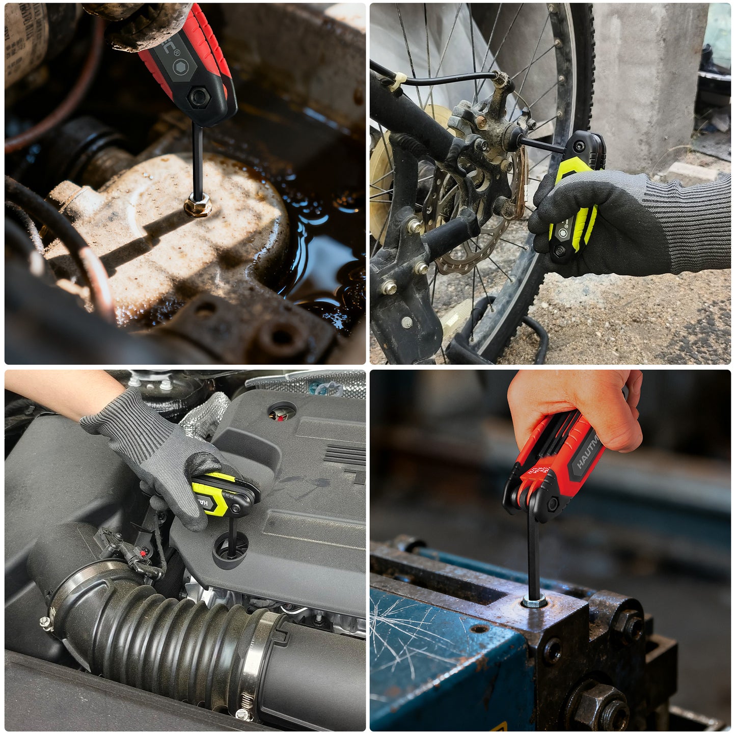 HAUTMEC 17PCS Folding Allen Wrench Set, Compact SAE & Metric Hex Key Set, Color-Coded Non-Slip Grip Allen Key Set, Heated Treated CR-V Steel Hex Wrench Sets, for Bike, Motorcycle & Machinery Repair HTHKH25041