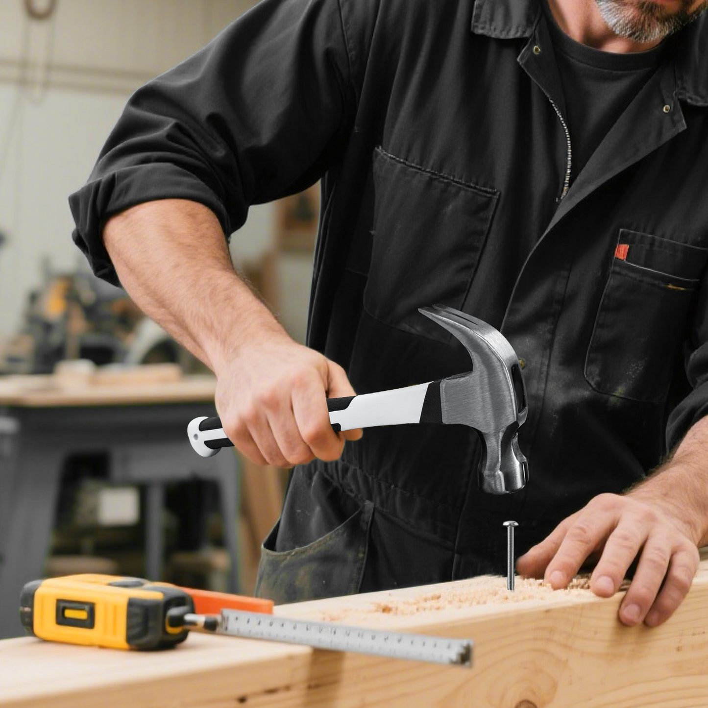 HAUTMEC 16 oz Claw Hammer, Drop Forged Claw Hammers with Magnetic Nail Holder and Firberglass Handle, Curved Jaw of Nail Puller, Smooth Face, HTMAM25003