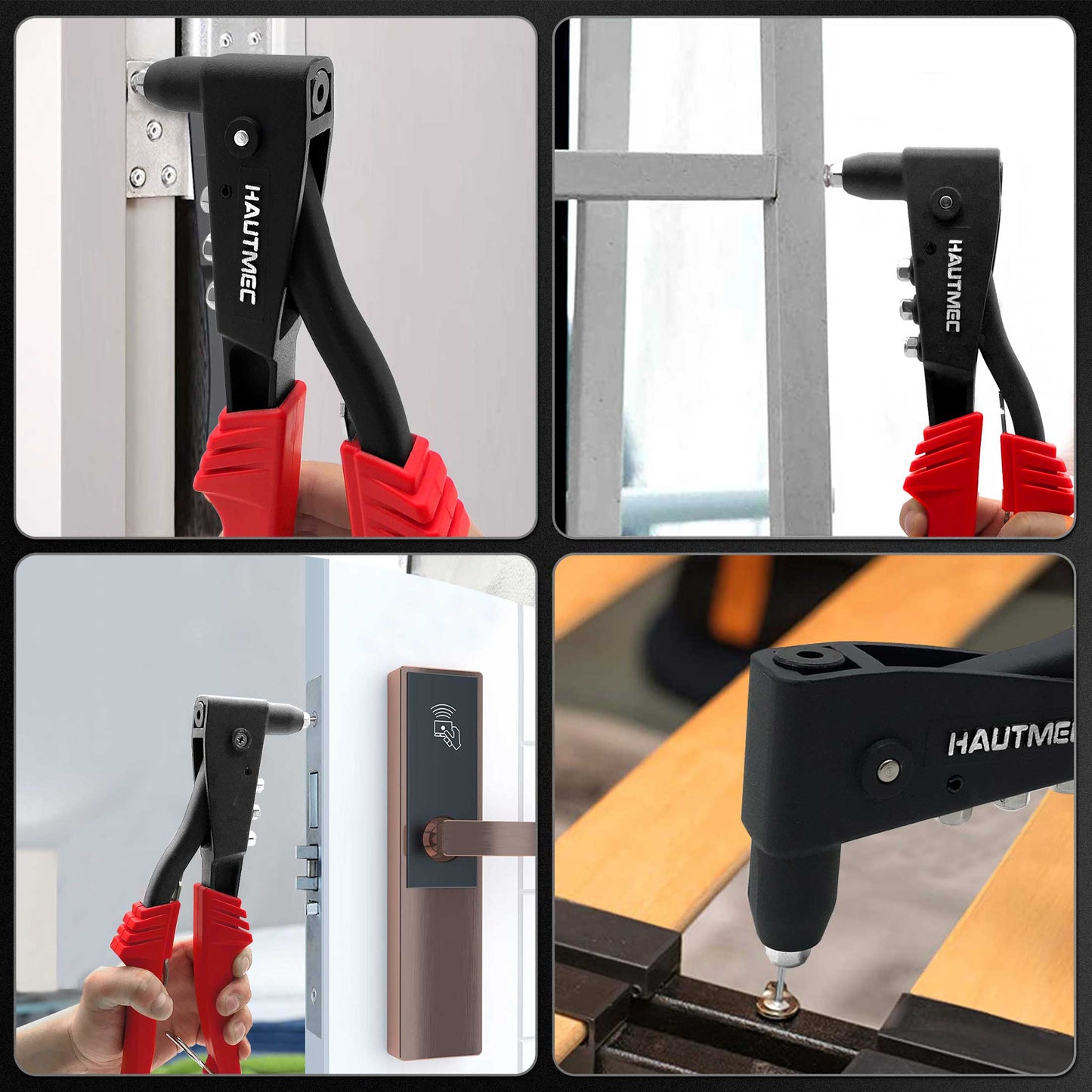 HAUTMEC Heavy Duty Rivet Gun,Pop Rivet Gun with 4 Interchangeable Rivet Heads,Durable Hand Riveter for Plastic, Metal, Leather, Wood HT0125-HR