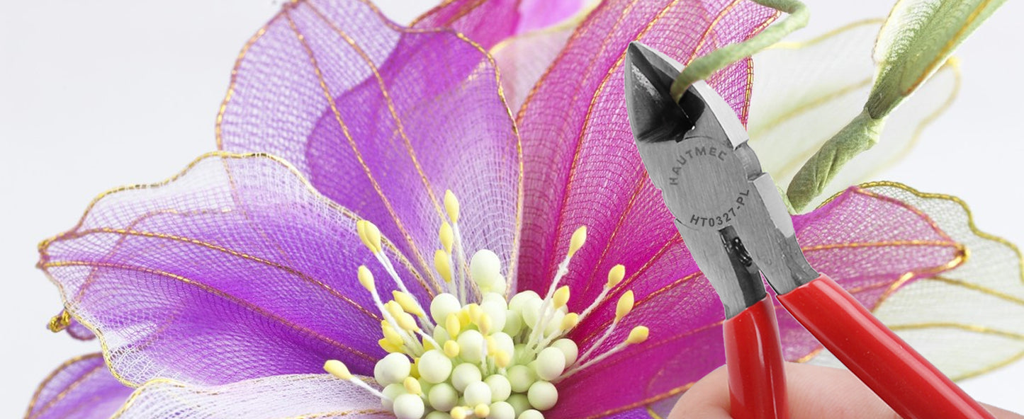 HAUTMEC 5" Precise Small Flush Cutting of Engineer Wire Cutter Plier 5PCS with Location Pin for Fine Shearing, Perfect for Circuit Board Cutting, Electronic Components, HT0327-5PC