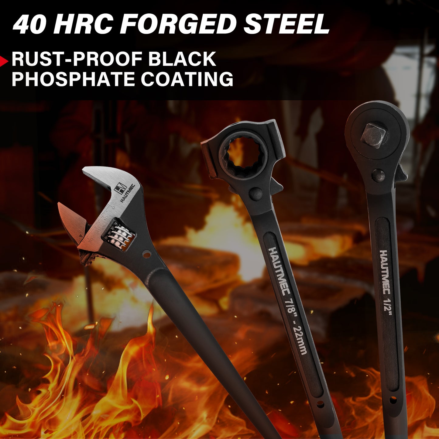 HAUTMEC 12" Spud Ratchet Wrench Set(3 PCS), Includes 3/4" x 7/8" Dual Socket Scaffold Ratchet Wrench with Hammer Function, 3/8" x 1/2" Dual Head Ratchet, and Adjustable Spud Wrench HTASM25021