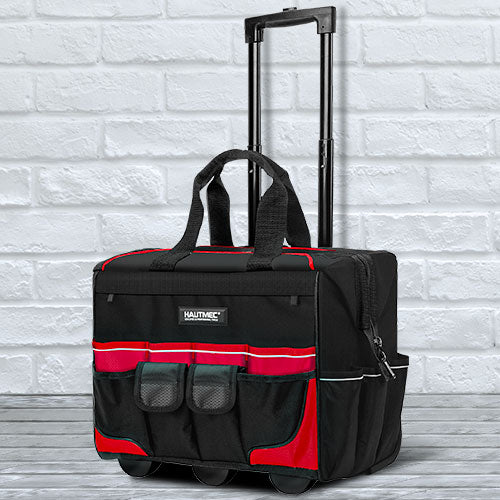HAUTMEC 3-Piece Rolling Tool Bag Set – 18” Wheeled Tool Bag, 15” Electrician Tool Tote & 12” Wide Mouth Bag, 1680D Water-Resistant Heavy-Duty Portable Tool Storage – HT0287