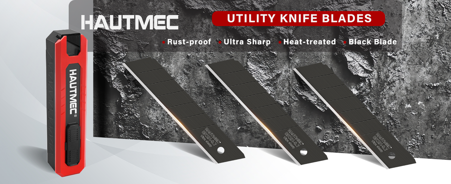 HAUTMEC 10PC 25mm Heavy Duty Utility Knife Blades, SK2H Steel Box Cutter Replacement Rustproof Blades - for Industrial or Construction Applications Bottom Snap-Off & Recycling Box 25009