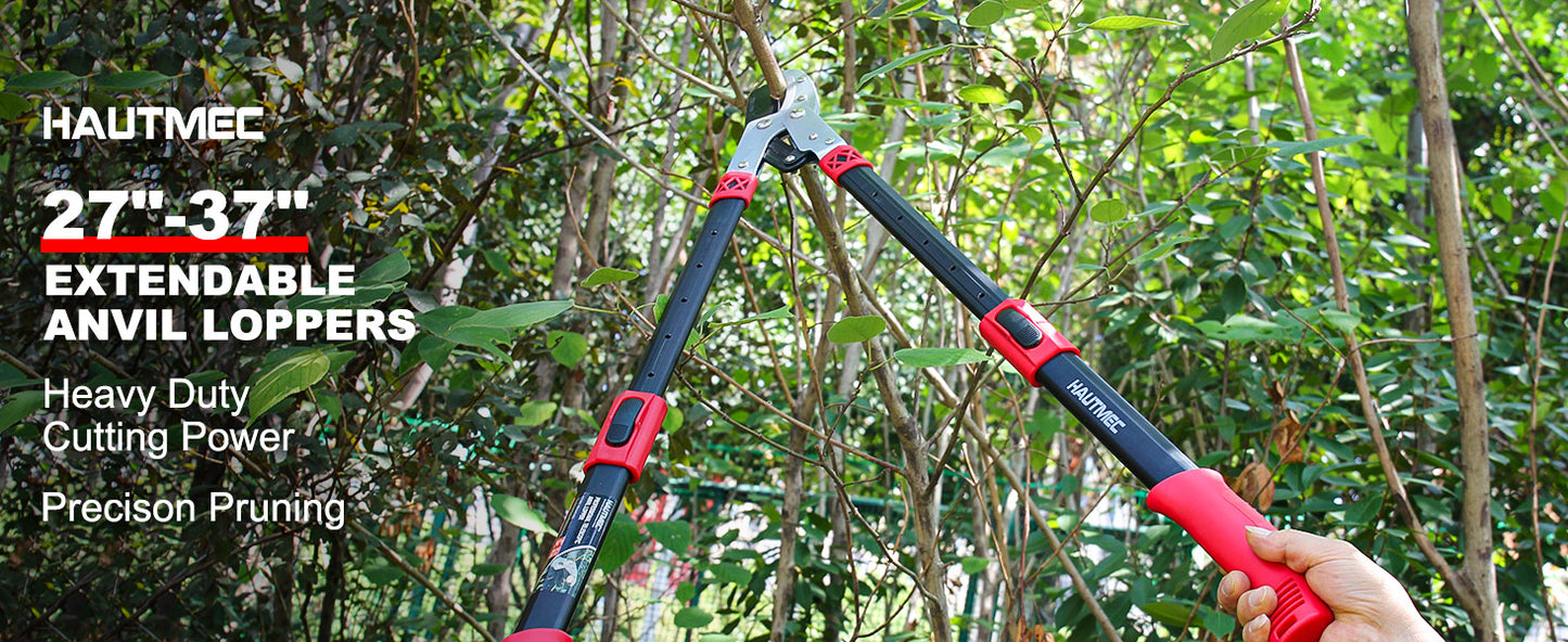 HAUTMEC Anvil Loppers for Tree Trimming Heavy Duty, Extendable 27-37'' Garden Bypass Loppers with Compound Action System, 2" Cutting Capacity, Labor-Saving Tree Trimmer for Yard, Lawn Branch Cutter HT0149