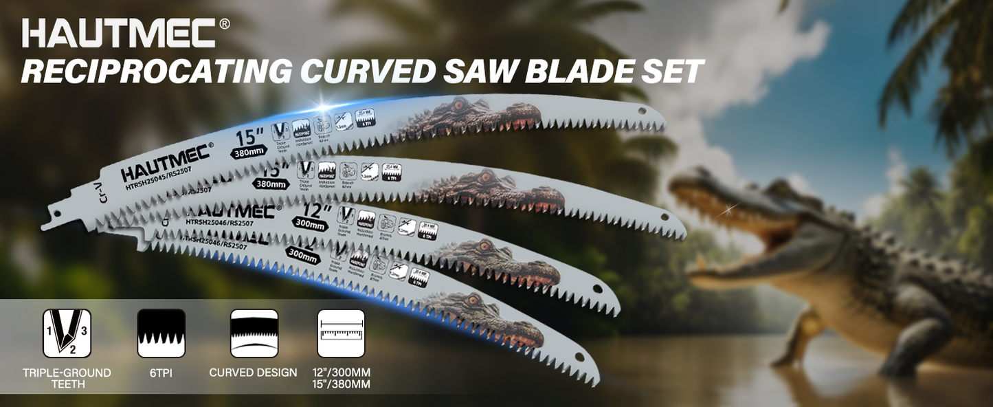 HAUTMEC 4 Pieces Japanese Teeth Reciprocating Saw Blades, Curved Blade with 6TPI Harden Teeth Medium Cut for for Tree Trimming, Wood/PVC Pipe Cutting, Cr-V Sabre Sawzall Blades, HTRSH25047