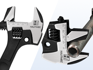 HAUTMEC 16inch Adjustable Spud Wrench, 4 in 1 Multifunctional Spud Wrenches, Adjustable Wrench and Hammer, Extra Wide Jaw Up to 1.6" (41mm) Metric & SAE Scale, Oxide Finish, for Garage Workshop DIY HTASM25015
