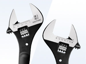 HAUTMEC 16 inch Adjustable Spud Wrench, Wide Jaw Up to 1-5/8"(41mm), Adjustable Spud Wrenches with Tail Pry Bar Features, Black Oxide Finish, Forged CR-V Steel Metric & SAE Scales with Tether Hole HTASM25018