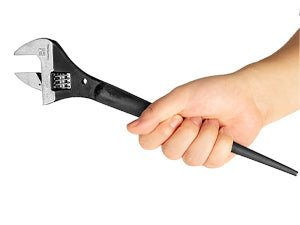 HAUTMEC 16 inch Adjustable Spud Wrench, Wide Jaw Up to 1-5/8"(41mm), Adjustable Spud Wrenches with Tail Pry Bar Features, Black Oxide Finish, Forged CR-V Steel Metric & SAE Scales with Tether Hole HTASM25018