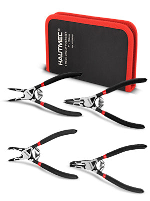 HAUTMEC 4PCS High Leverage Snap Ring Pliers Set,7 inches Internal/External Heavy Duty Circlip Pliers HT0280