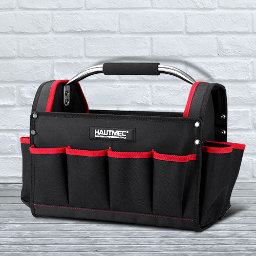 HAUTMEC 3-Piece Rolling Tool Bag Set – 18” Wheeled Tool Bag, 15” Electrician Tool Tote & 12” Wide Mouth Bag, 1680D Water-Resistant Heavy-Duty Portable Tool Storage – HT0287