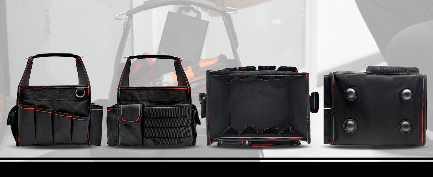 HAUTMEC Tool Tote Pro Electrician Tool Bag 18-Pockets Open Top Tool Bag With Removable Shoulder Strap Lightweight Foldable Design Tool Carrier Waterproof Wear-Resistant HT0143-TB