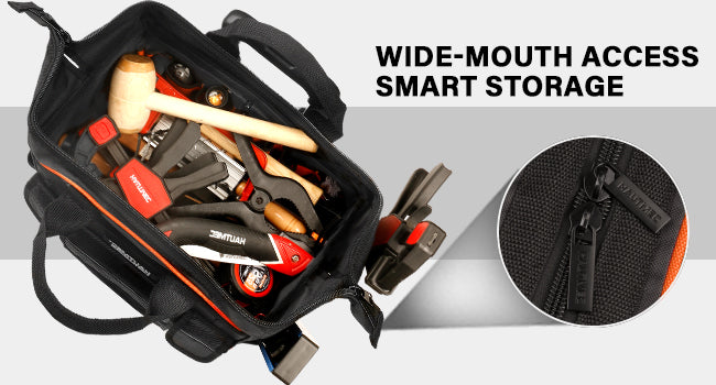 HAUTMEC 14.5" Rolling Tool Bag With Wheels Portable Tool Bag With Adjustable Telescoping Handle Wide Mouth Storage Organizer Perfect Mens Gifts, 600D Orange,HT0353