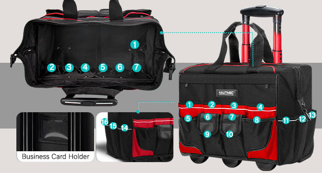 HAUTMEC 3 Piece Heavy-Duty Rolling Tool Bag Set, 18” Wheeled Tool Bag, 15” Electrician Tool Tote & 12” Wide Mouth Bag, 1680D Oxford Fabric Portable Tool Storage – HTTBM25006