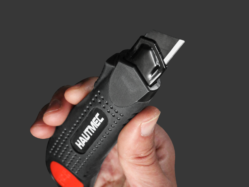 HAUTMEC 18mm Soft Grip Auto-Lock Utility Knife With Red Safety Switch, Sturdy Cutter with Ultra Sharp Black Snap-off Blade, HT0081-10PC