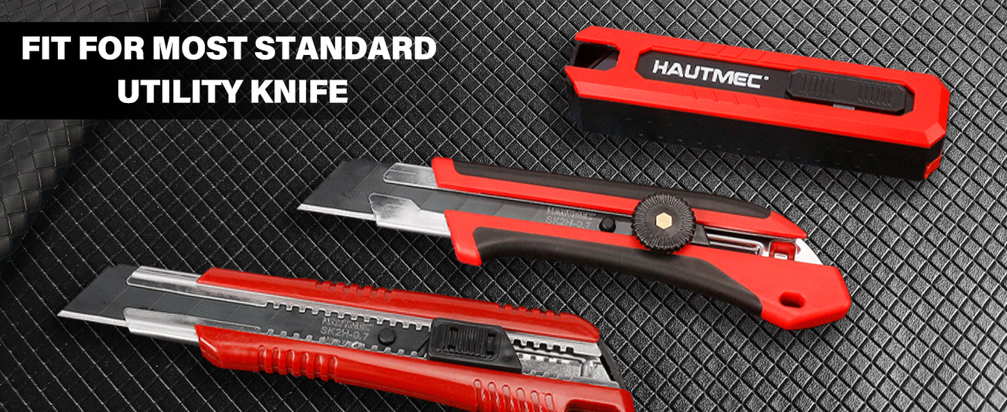 HAUTMEC 10PC 25mm Heavy Duty Utility Knife Blades, SK2H Steel Box Cutter Replacement Rustproof Blades - for Industrial or Construction Applications Bottom Snap-Off & Recycling Box 25009