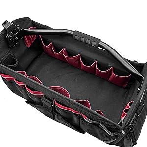 HAUTMEC 18.5 Inch Heavy-Duty Tool Bag, Open Top Tool Tote with 39 Pockets, Rotating Handle & Padded Shoulder Strap, Pro Electrician Tool Organizer Bag, Water-Resistant & Wear-Resistant – HT0178