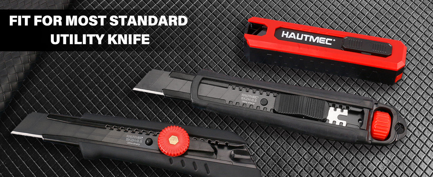 HAUTMEC 10PC 18mm Heavy Duty Utility Knife Blades, SK2H Steel Box Cutter Replacement Rustproof Blades - for Industrial or Construction Applications Bottom Snap-Off & Recycling Box 25008