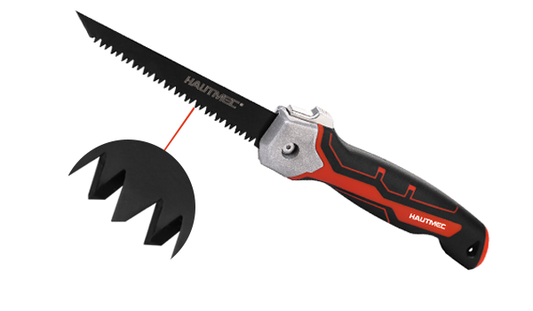 HAUTMEC 5" Folding Drywall Saw/Jab Saw/Keyhole Saw with Carbon Steel Blade, Sheetrock Saw with 7TPI Triple Sharpen Teeth, Compact Design with Holster, for Drywall, Wallboard, Plywood, PVC, HT0415