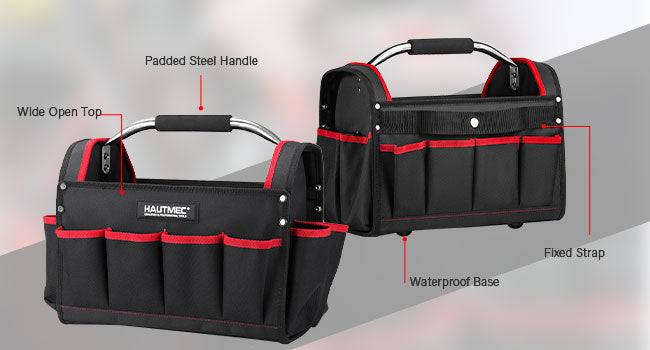 HAUTMEC 3 Piece Heavy-Duty Rolling Tool Bag Set, 18” Wheeled Tool Bag, 15” Electrician Tool Tote & 12” Wide Mouth Bag, 1680D Oxford Fabric Portable Tool Storage – HTTBM25006
