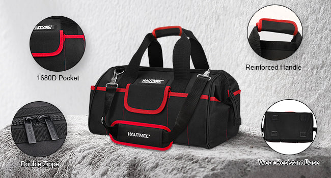HAUTMEC 2-Piece Rolling Tool Bag Set, 15” Heavy-Duty Tool Bag with Wheels & 15" Wide Mouth Utility Bag, 1680D Water-Resistant Durable Tool Storage – HT0288