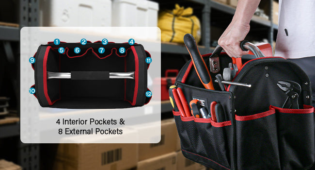 HAUTMEC 3 Piece Heavy-Duty Rolling Tool Bag Set, 18” Wheeled Tool Bag, 15” Electrician Tool Tote & 12” Wide Mouth Bag, 1680D Oxford Fabric Portable Tool Storage – HTTBM25006