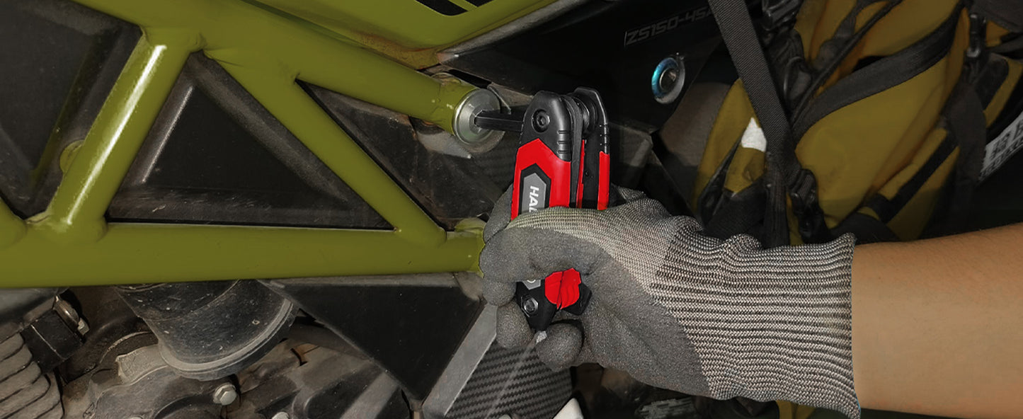 HAUTMEC 17PCS Folding Allen Wrench Set, Compact SAE & Metric Hex Key Set, Color-Coded Non-Slip Grip Allen Key Set, Heated Treated CR-V Steel Hex Wrench Sets, for Bike, Motorcycle & Machinery Repair HTHKH25041