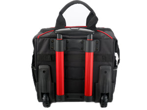HAUTMEC 14.5" Rolling Tool Bag with Wheels, 25-Pocket Portable Tool Box Organizer with 600D Water-Resistant Fabric, Wide-Mouth Design, Oversized Wheels & Telescoping Red Handle -HTTBM25005