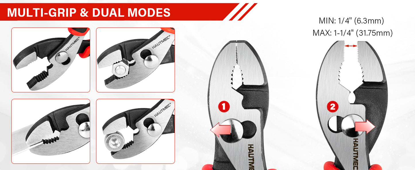 HAUTMEC 5-Piece Bi-Material Pliers Set, Including Slip-joint, Long Nose, Diagonal, Linesman, Groove Joint Pliers, Multi-Purpose for Repair, Home Maintenance, HTPTM25035