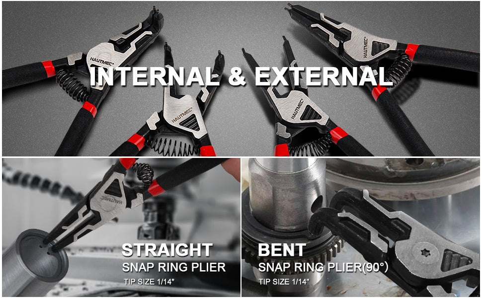 HAUTMEC 4PCS High Leverage Snap Ring Pliers Set,7 inches Internal/External Heavy Duty Circlip Pliers HT0280