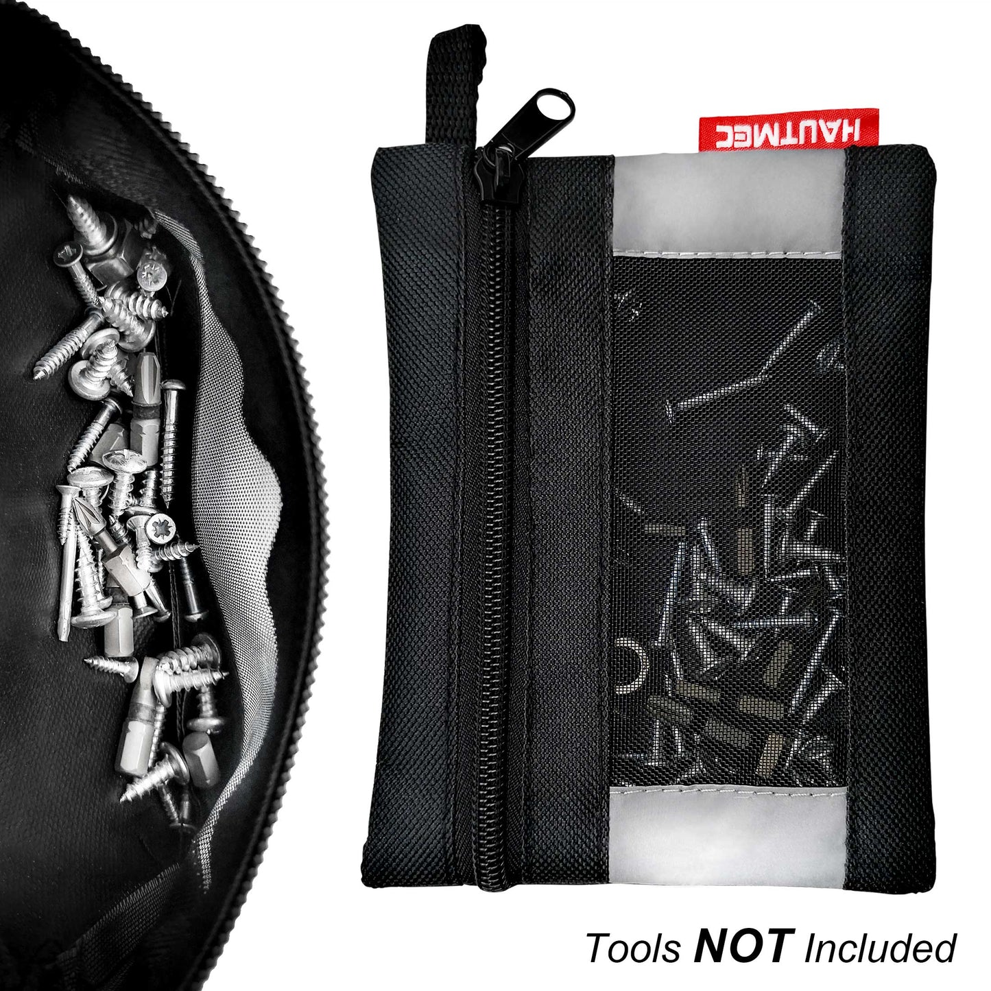 HAUTMEC Tool Pouches with Zipper & Mesh Window, 3 Pcs Small Tool Utility Bags with Carabiner for Tools, Travel, Accessories – HT0126