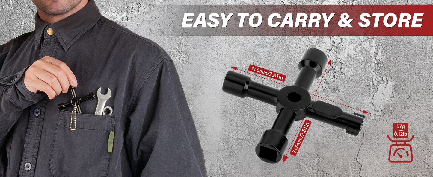 HAUTMEC 4 Way Sillcock Water Key Multi-functional Universal Cross Water Spigot Key Zinc Alloy Plumbers Electricians Valve Tools Black Silcock Key 4 Way, HT0099-SY