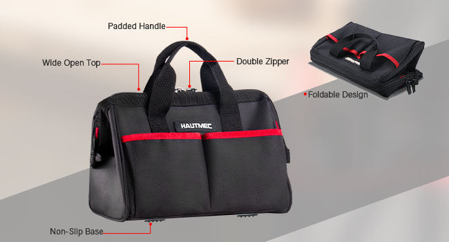 HAUTMEC 3 Piece Heavy-Duty Rolling Tool Bag Set, 18” Wheeled Tool Bag, 15” Electrician Tool Tote & 12” Wide Mouth Bag, 1680D Oxford Fabric Portable Tool Storage – HTTBM25006